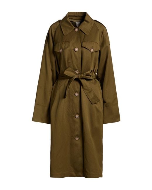 Ines De La Fressange Paris Green Military Overcoat & Trench Coat Cotton, Linen