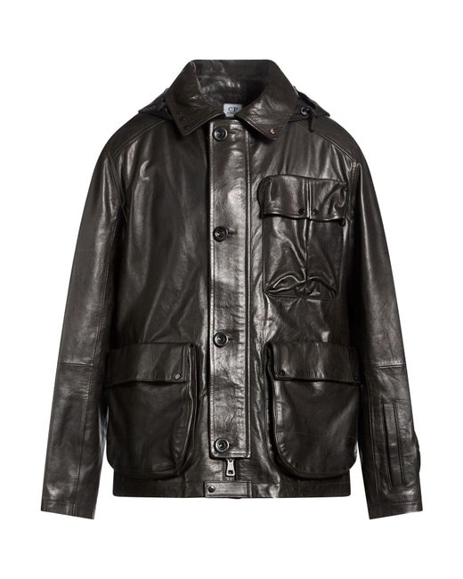 C P Company Black Jacket Cow Leather for men