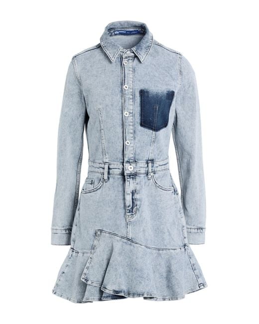 Karl Lagerfeld Blue Klj Ruffled Hem Denim Dress Mini Dress Organic Cotton, Elastane