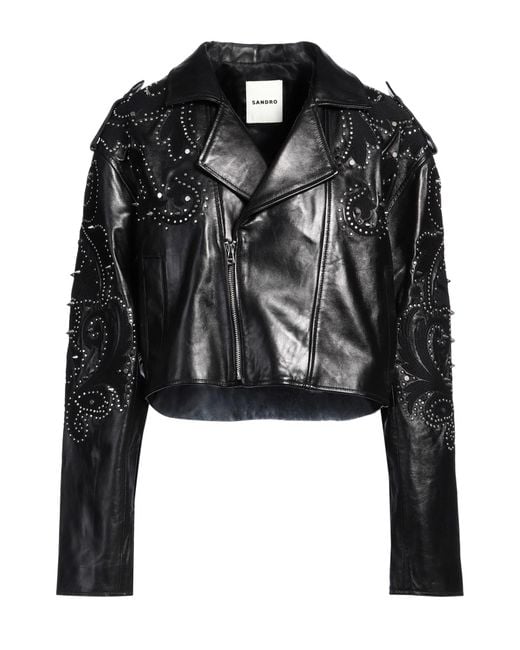 Sandro Black Jacket Lambskin, Copper, Zamak, Polyester