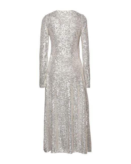ROTATE BIRGER CHRISTENSEN Gray Ivory Midi Dress Polyester