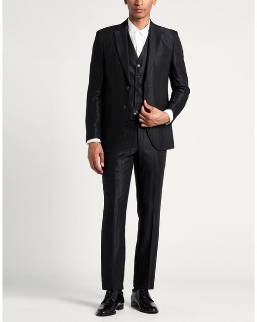 Paoloni Black Suit Viscose, Virgin Wool for men