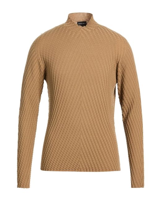 Giorgio Armani Brown Camel Turtleneck Virgin Wool, Polyester for men