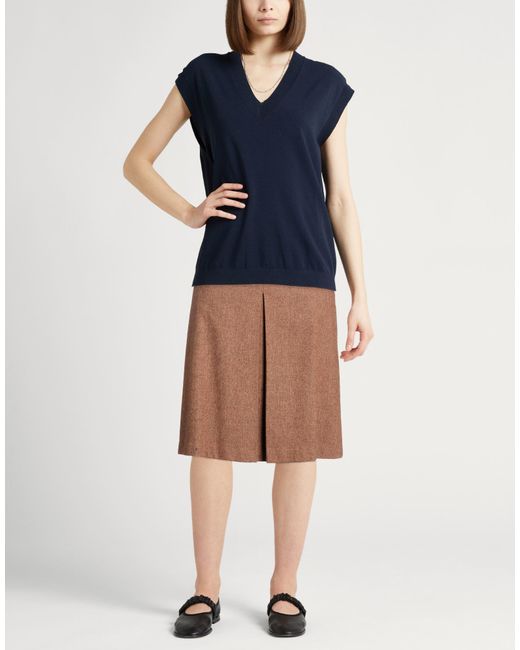 Lardini Brown Tan Midi Skirt Virgin Wool, Alpaca Wool, Nylon, Rubber