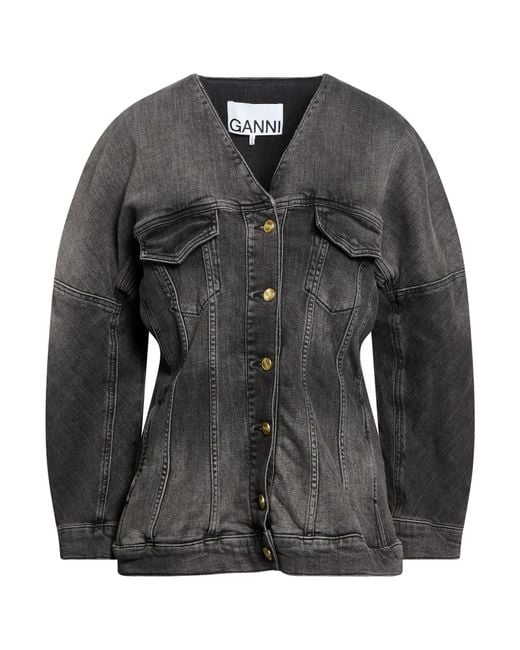 Ganni Black Charcoal Denim Outerwear Cotton, Elastane