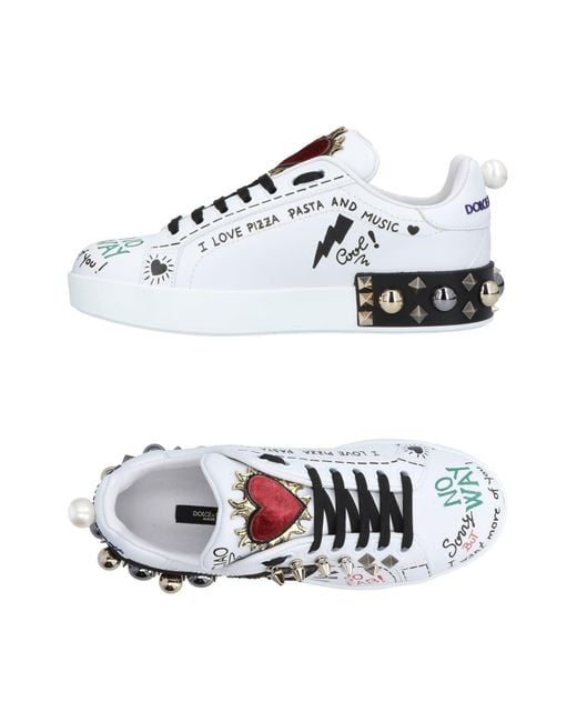 Dolce & Gabbana White Sneakers Calfskin, Polyester, Polyurethane, Viscose