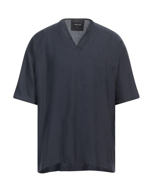 Giorgio Armani Blue Shirt Lyocell, Silk for men