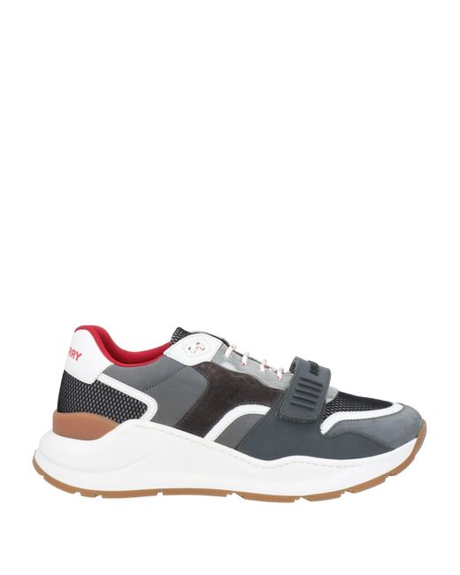 Burberry Gray Sneakers Calfskin, Cow Leather, Polyurethane, Elastane, Polyamide for men