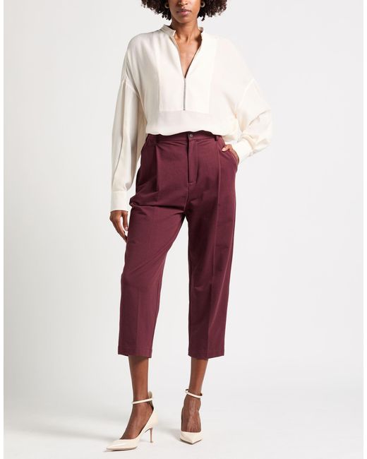 Brunello Cucinelli Red Burgundy Pants Cotton, Elastane