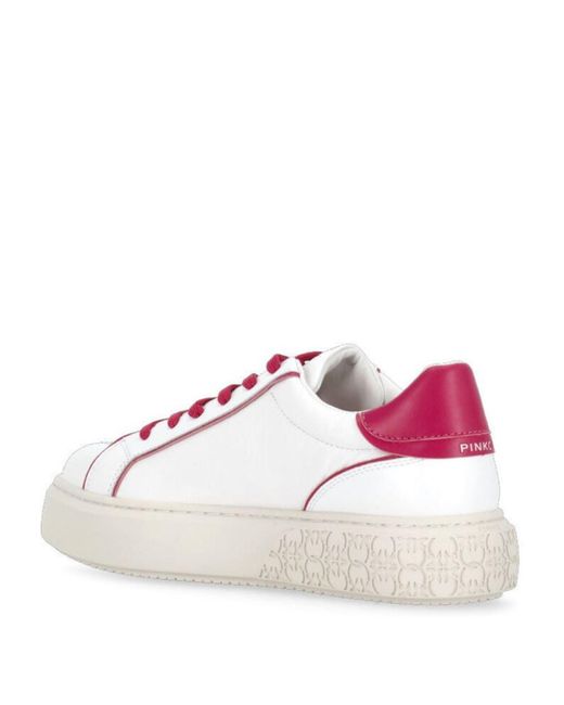 Zapatillas flatform de cuero blanco con logo love birds Pinko de color Pink