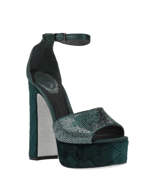 Rene Caovilla Green Dark Sandals Textile Fibers