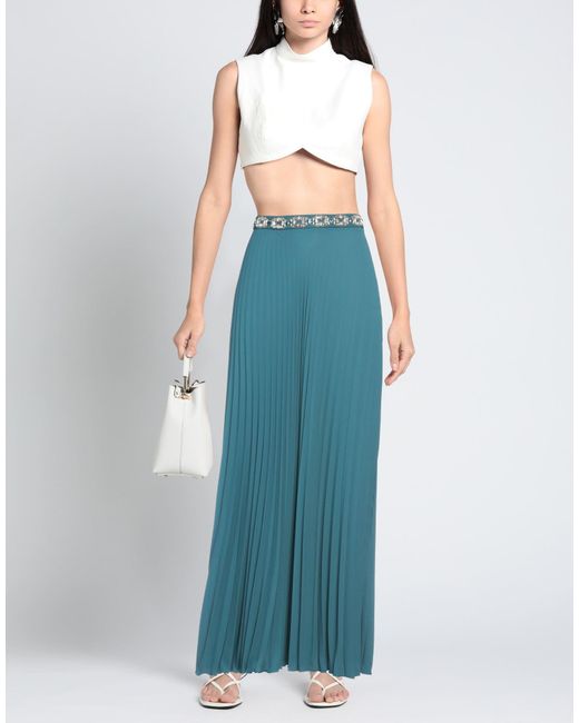 Elisabetta Franchi Blue Long Pleated Georgette Skirt With Embroidery