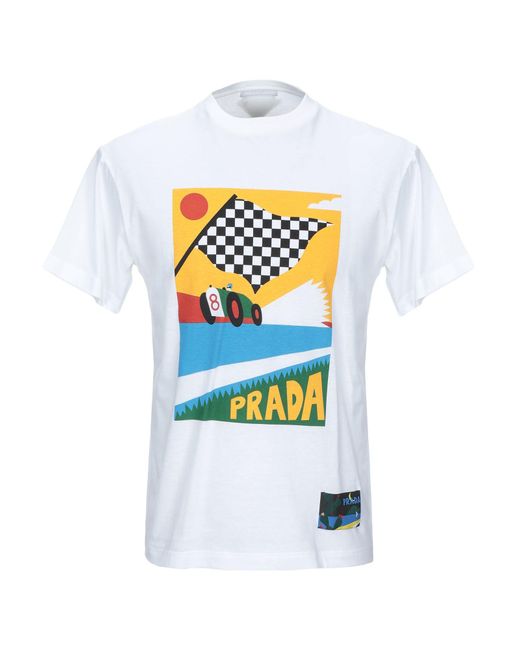 Prada White Racing Flag Printed T-shirt for men