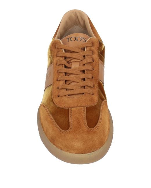 Tod's Brown Camel Sneakers Leather, Textile Fibers for men