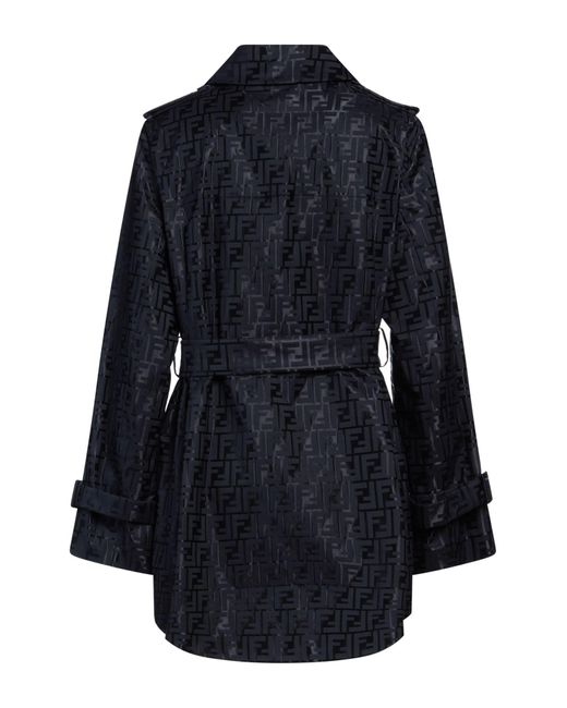 Fendi Blue Midnight Overcoat & Trench Coat Cotton, Polyamide