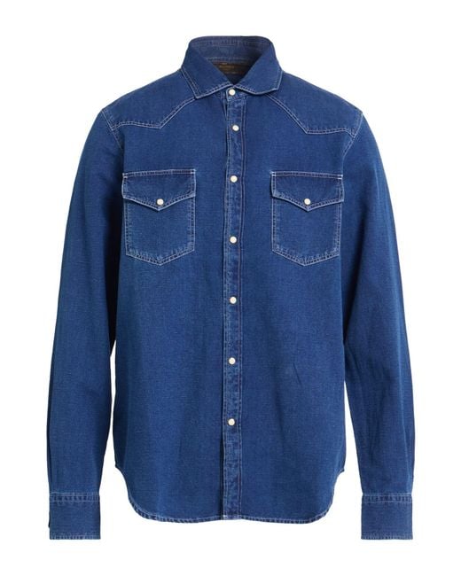 Moorer Blue Denim Shirt Cotton, Linen for men