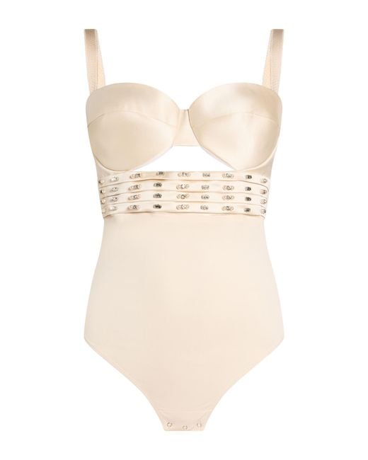 Elisabetta Franchi Natural Ivory Bodysuit Polyester, Viscose, Elastane