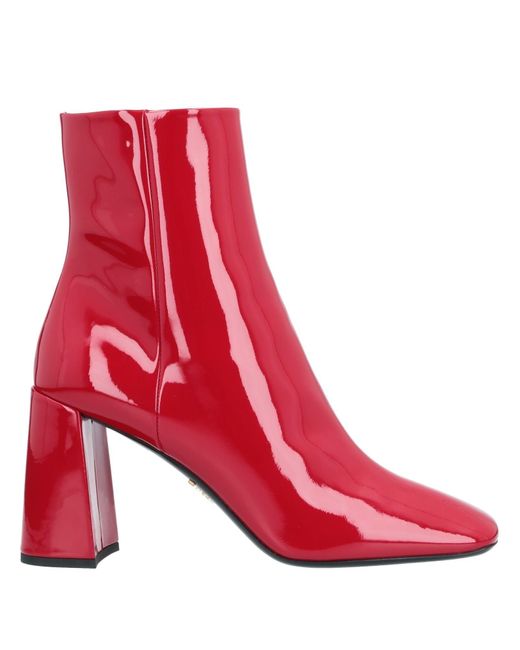 Prada Red Women's Leather Heel Ankle Boots Booties