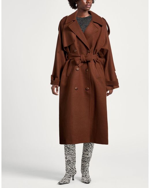 hinnominate Brown Coat Polyester, Viscose, Elastane