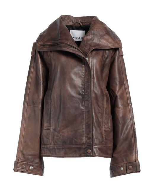 REMAIN Birger Christensen Brown Distressed Lambskin Biker Jacket
