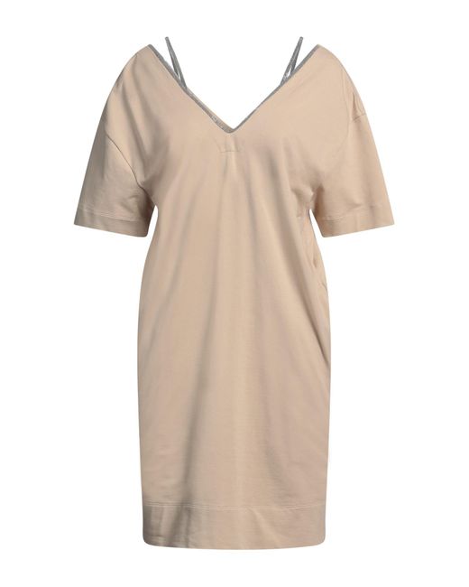 Brunello Cucinelli Natural Mini Dress Cotton, Elastane, Brass