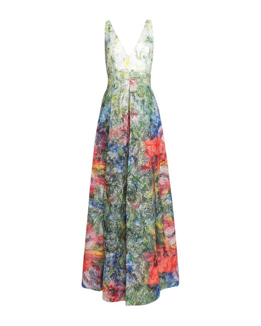Alice + Olivia Green Chantal Sleeveless Pleated Floral Jacquard Gown