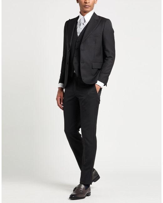 Gai Mattiolo Black Charcoal Suit Wool, Polyester for men