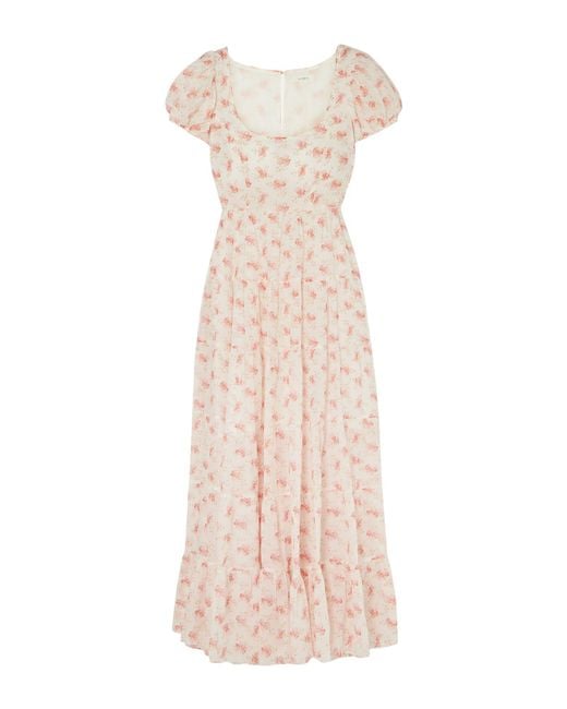 Doen White Ruby Tiered Floral-print Cotton-voile Maxi Dress