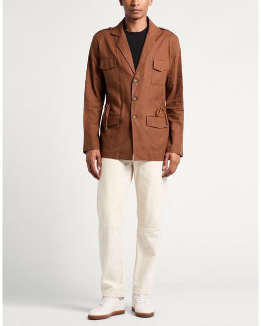 TELAMIRA Brown Jacket Viscose, Linen for men