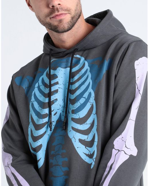 PHOBIA ARCHIVE Blue Hoodie With Bones Sweatshirt Cotton for men