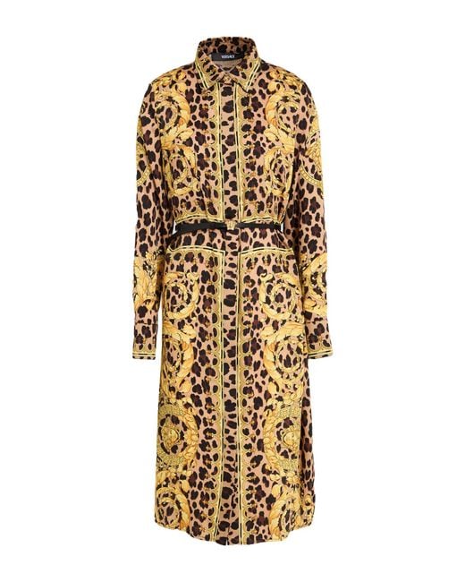 Versace Metallic Sand Midi Dress Polyester, Calfskin