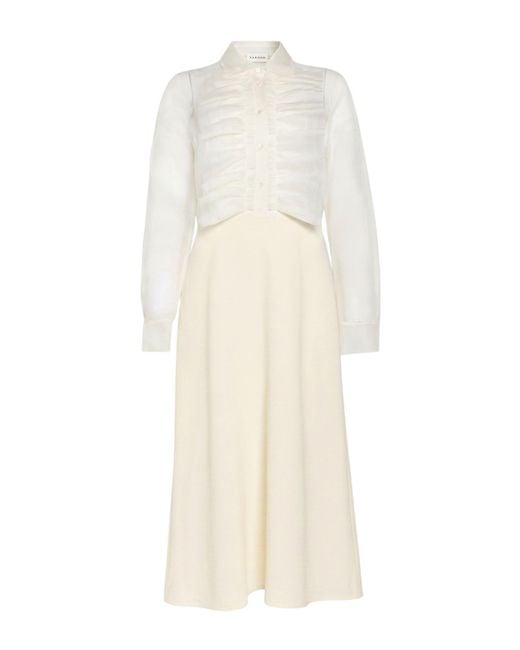 P.A.R.O.S.H. White P.A.R.O..H. Cream Midi Dress Silk, Virgin Wool, Polyamide, Elastane