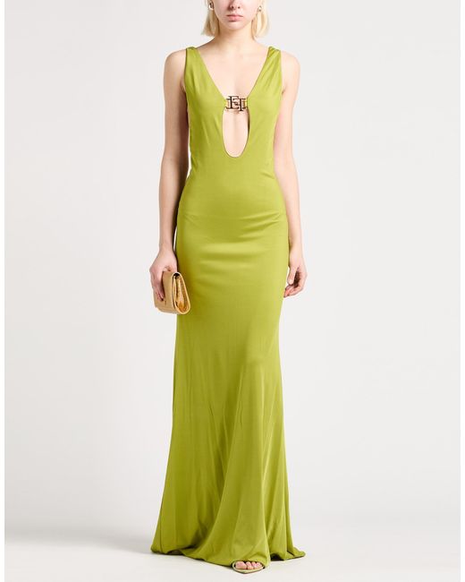 Elisabetta Franchi Green Lime Maxi Dress Viscose, Elastane