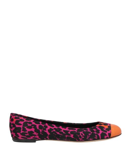 Casadei Red Fuchsia Ballet Flats Leather, Textile Fibers
