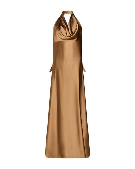 BLUE BROTHERS Natural Camel Maxi Dress Polyester