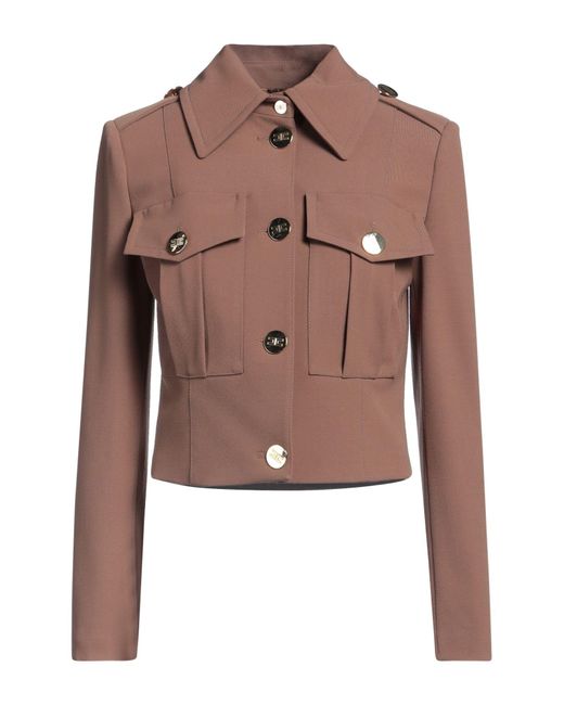 Elisabetta Franchi Brown Jacket Polyester, Virgin Wool, Elastane