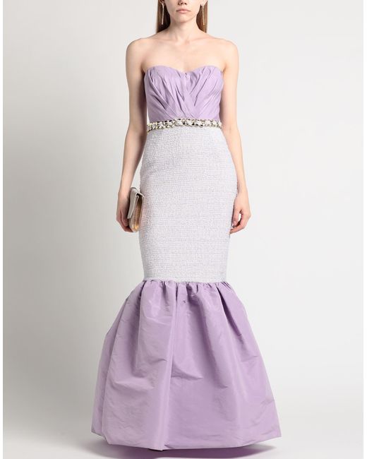 Elisabetta Franchi Purple Lilac Maxi Dress Polyester, Cotton, Polyamide, Viscose