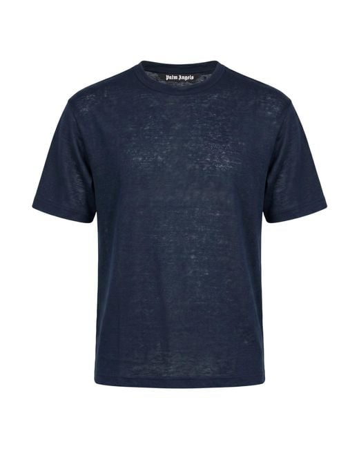 Palm Angels Blue Midnight T-Shirt Linen for men