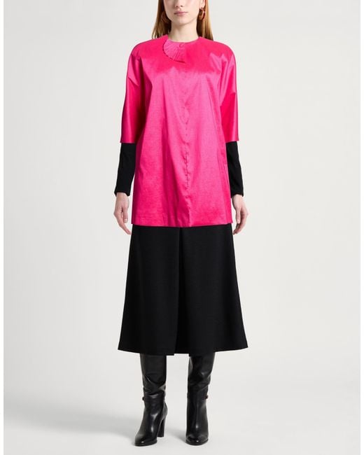 Hanita Pink Fuchsia Overcoat & Trench Coat Polyester, Elastane