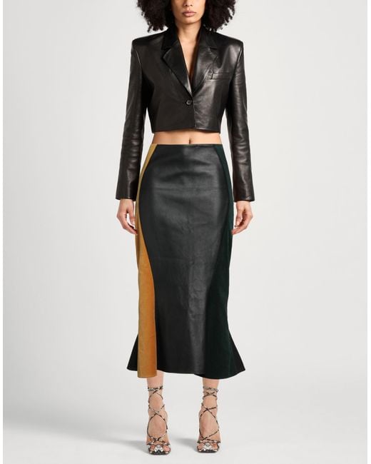 Marni Black Midi Skirt Virgin Wool, Cotton, Leather