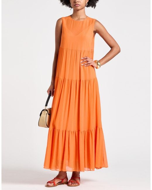 Max Mara Orange Maxi Dress Cotton, Silk