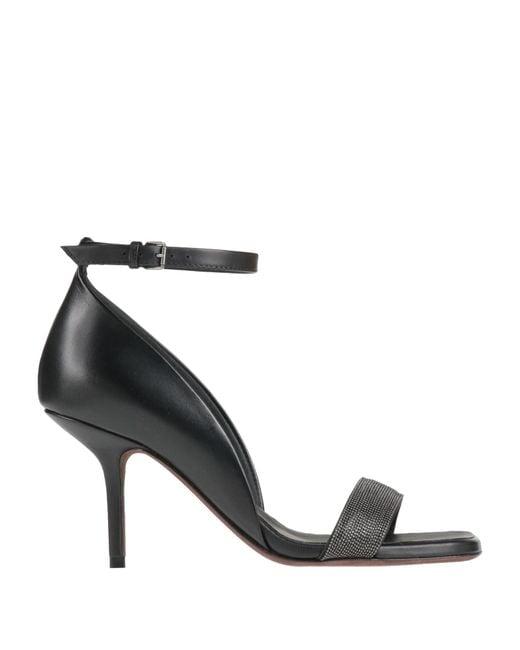 Brunello Cucinelli Black Leather Monili Heeled Sandals 80