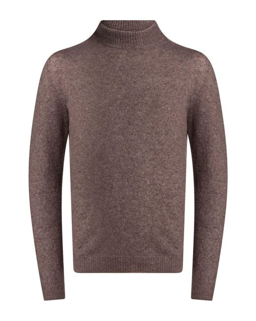 Roberto Collina Brown Taupe Turtleneck Cashmere, Silk, Polyester for men