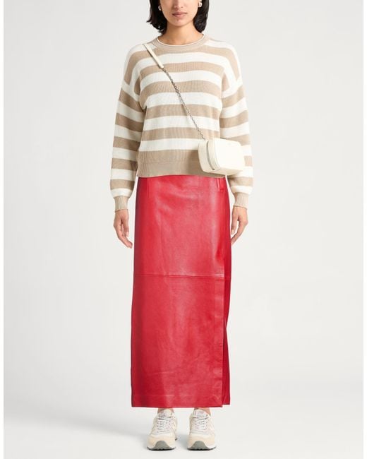 Alysi Red Crème Maxi Skirt Leather