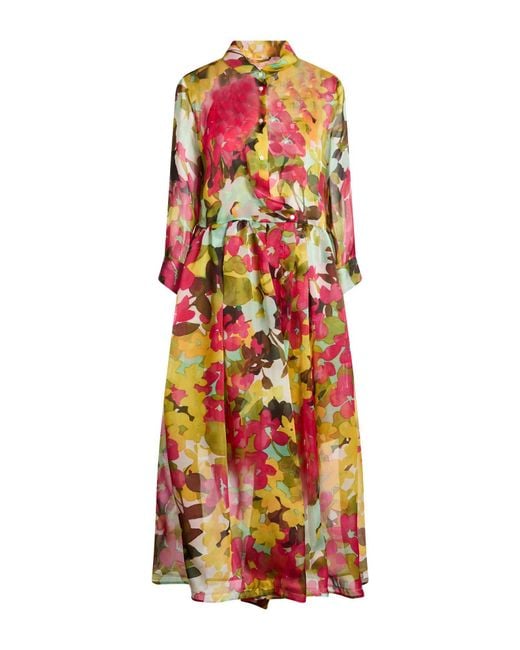 Sara Roka White Fuchsia Midi Dress Silk