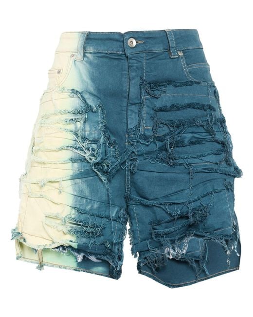 Rick Owens Blue Denim Shorts Cotton, Polyester, Natural Rubber