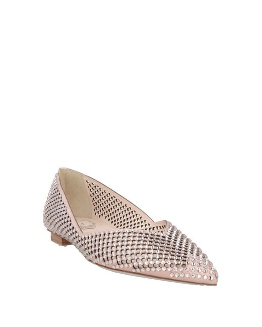 Rene Caovilla Pink Ballet Flats Leather, Textile Fibers