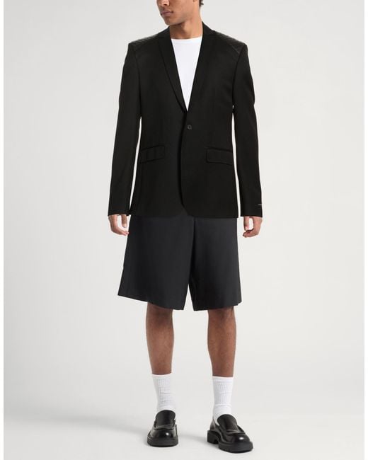 Les Hommes Black Blazer Virgin Wool, Lambskin for men