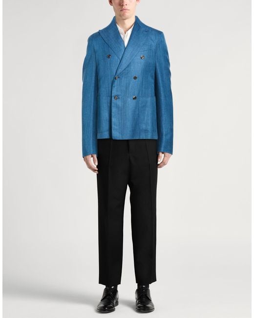 Caruso Blue Blazer Wool, Silk, Linen for men