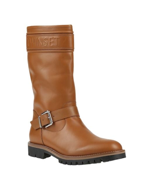 Twinset Brown Camel Boot Leather
